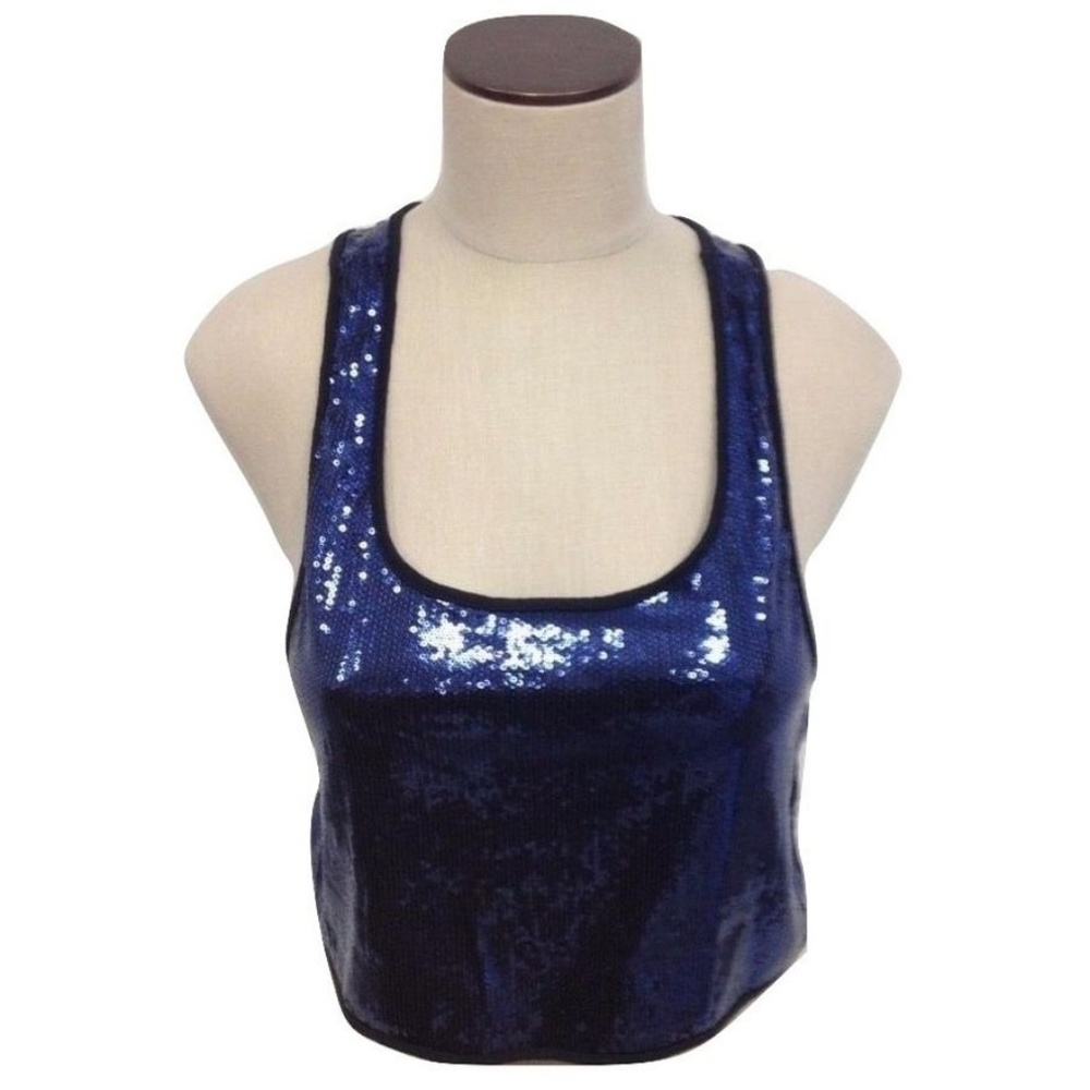 😀 3 for $20 NWT LUMA Womens Size Small Italian Sequin Blue Crop Tank Top NEW